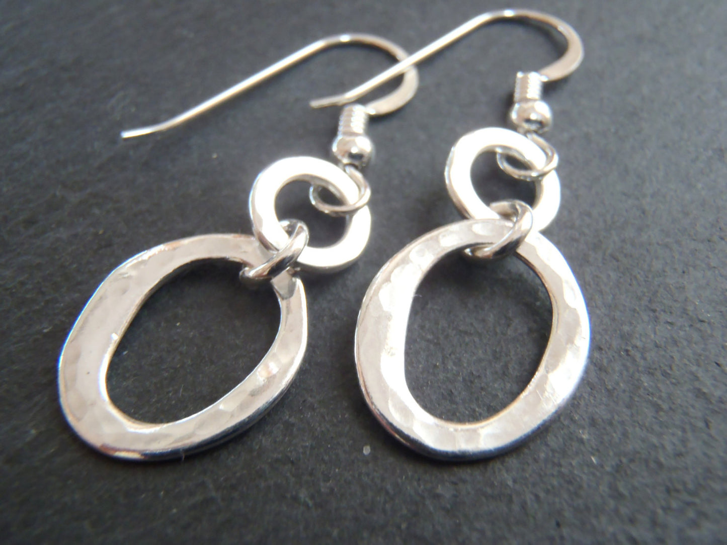 Sterling silver Small hammered hoop earrings dangle drop - Drake Designs Jewelry