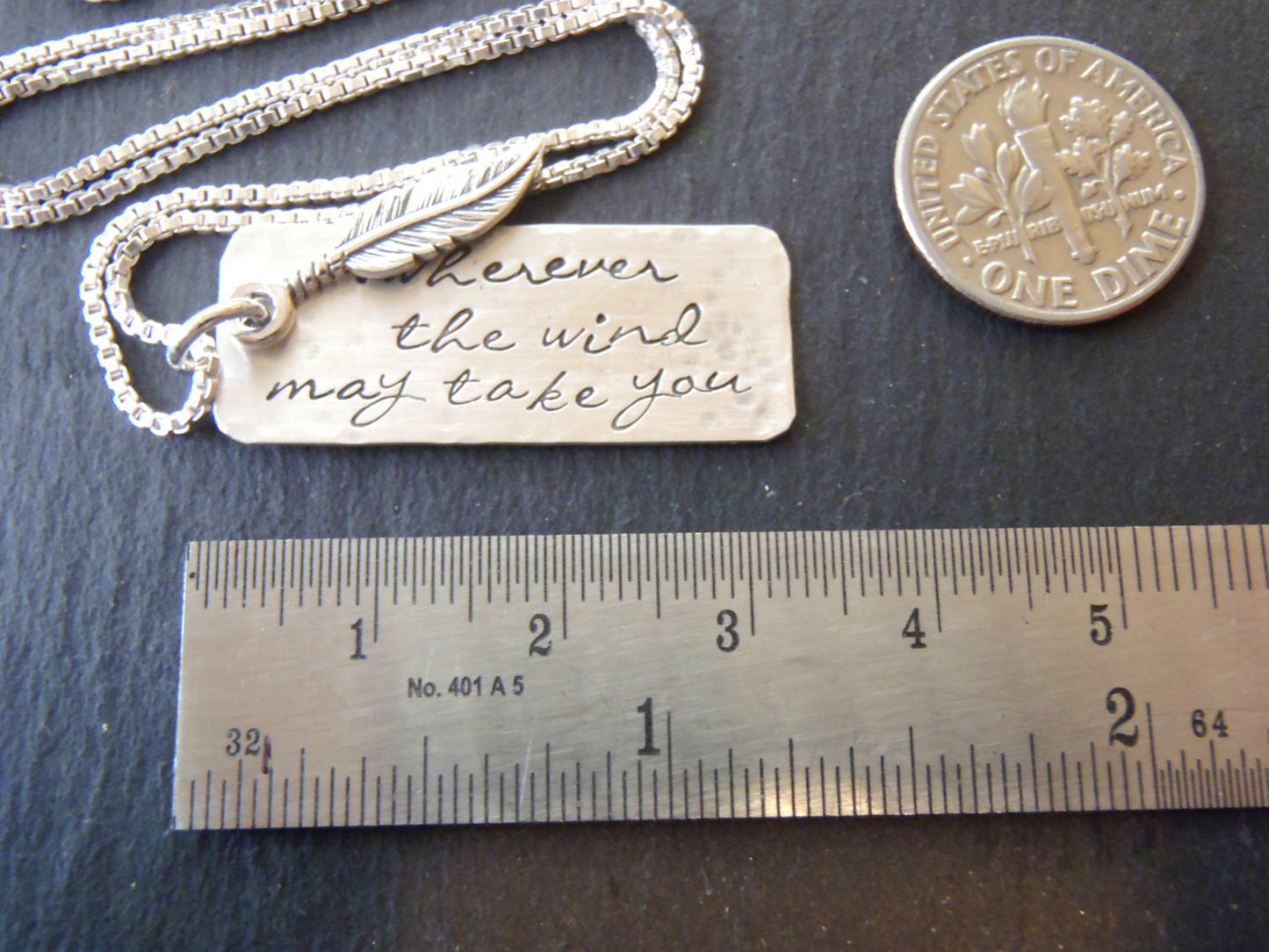 sterling silver inspirational feather necklace - wherever the wind takes you -Drake Designs Jewelry