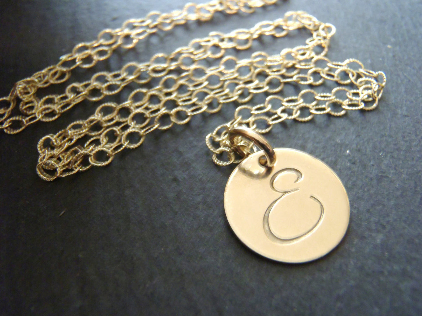 Initial necklace gold fill hand stamped monogram initial custom made - Drake Designs Jewelry