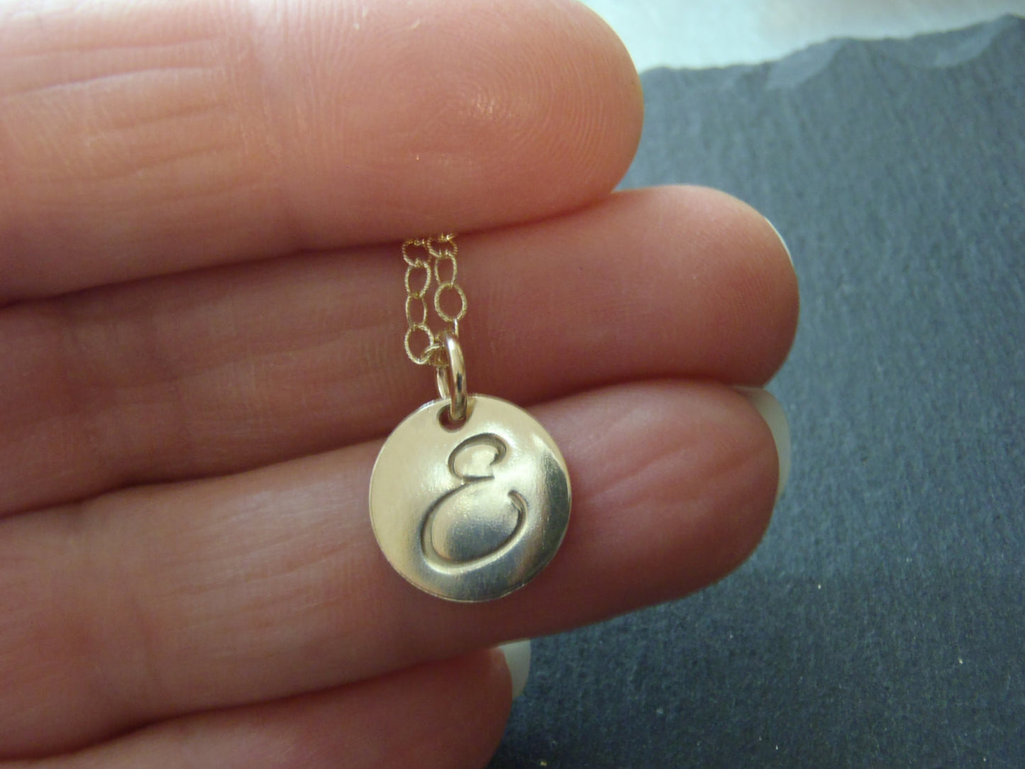 Initial necklace gold fill hand stamped monogram initial custom made - Drake Designs Jewelry
