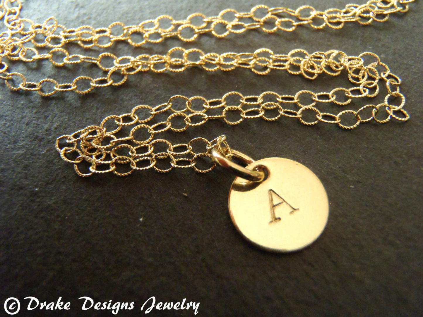Tiny Gold initial necklace 14k Gold FIlled personalized jewelry - Drake Designs Jewelry
