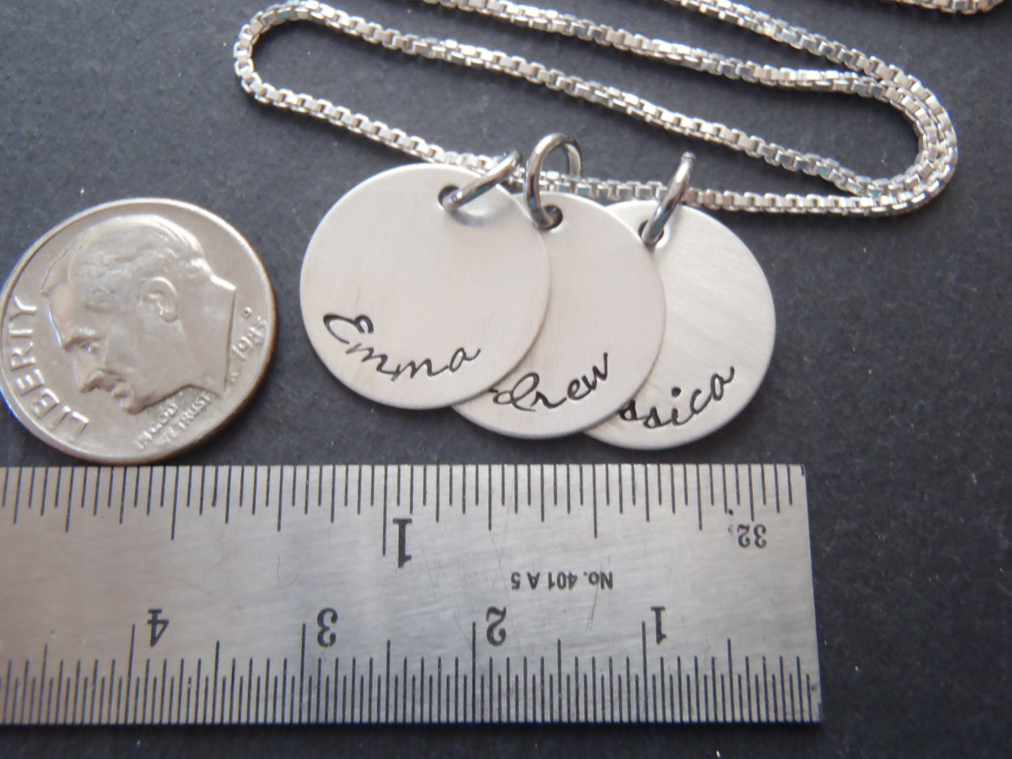 Sterling silver mother's necklace hand stamped with names gift for mom - Drake Designs Jewelry
