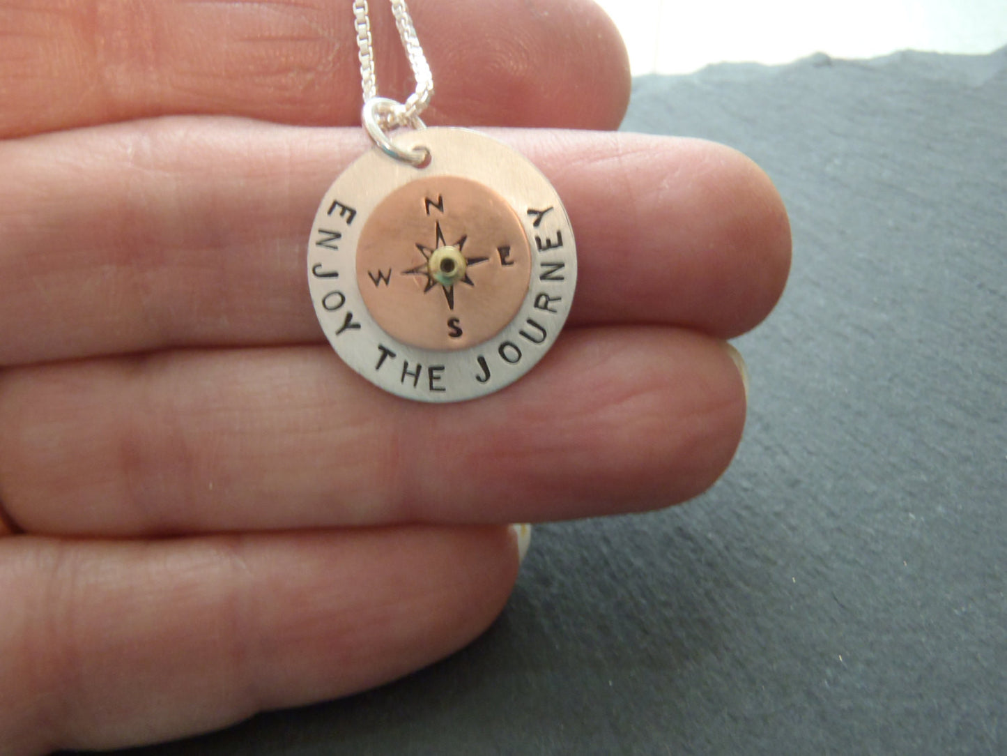 sterling silver enjoy the journey compass necklace inspirational jewelry - Drake Designs Jewelry