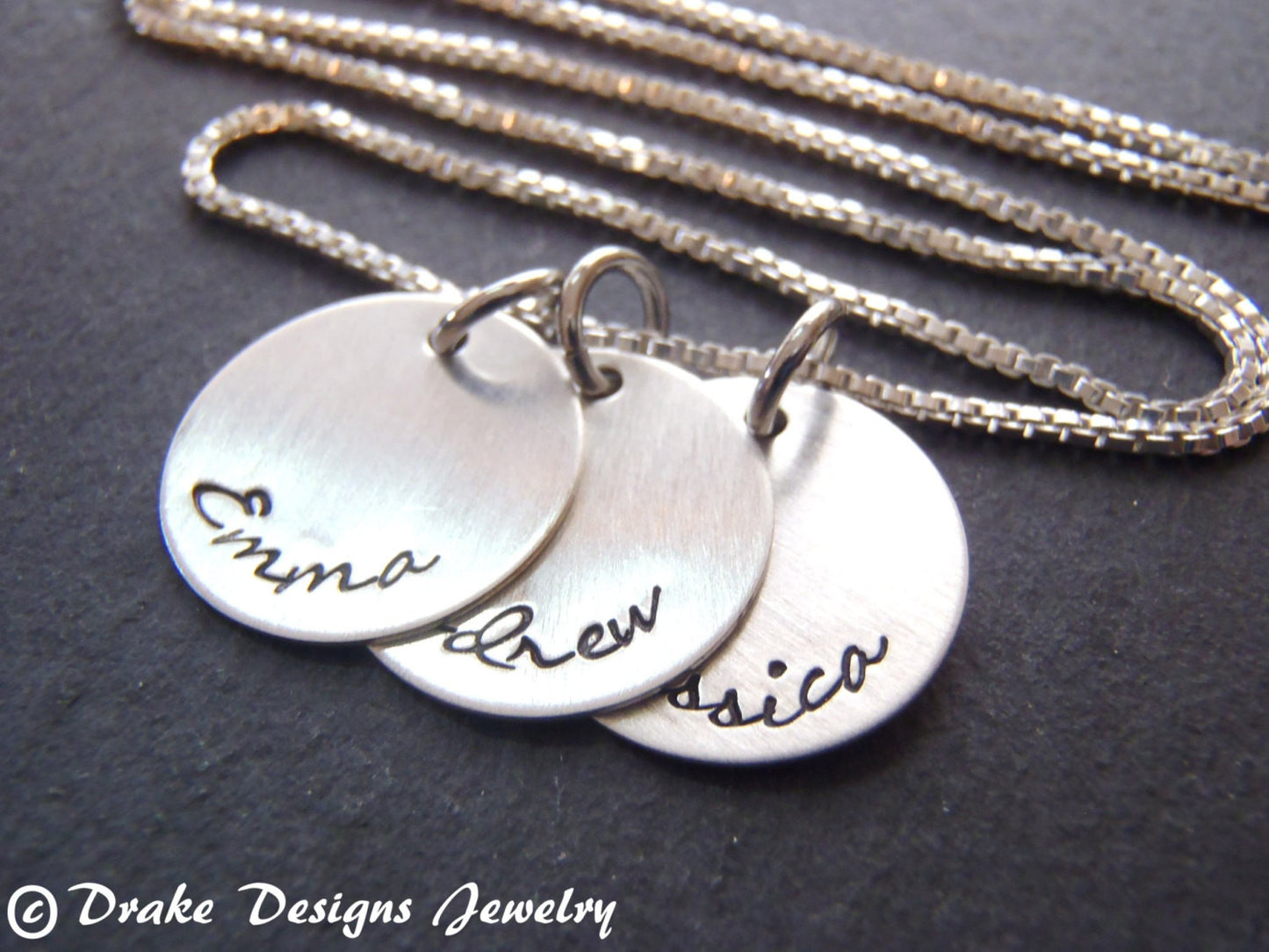 Sterling silver mother's necklace hand stamped with names gift for mom - Drake Designs Jewelry