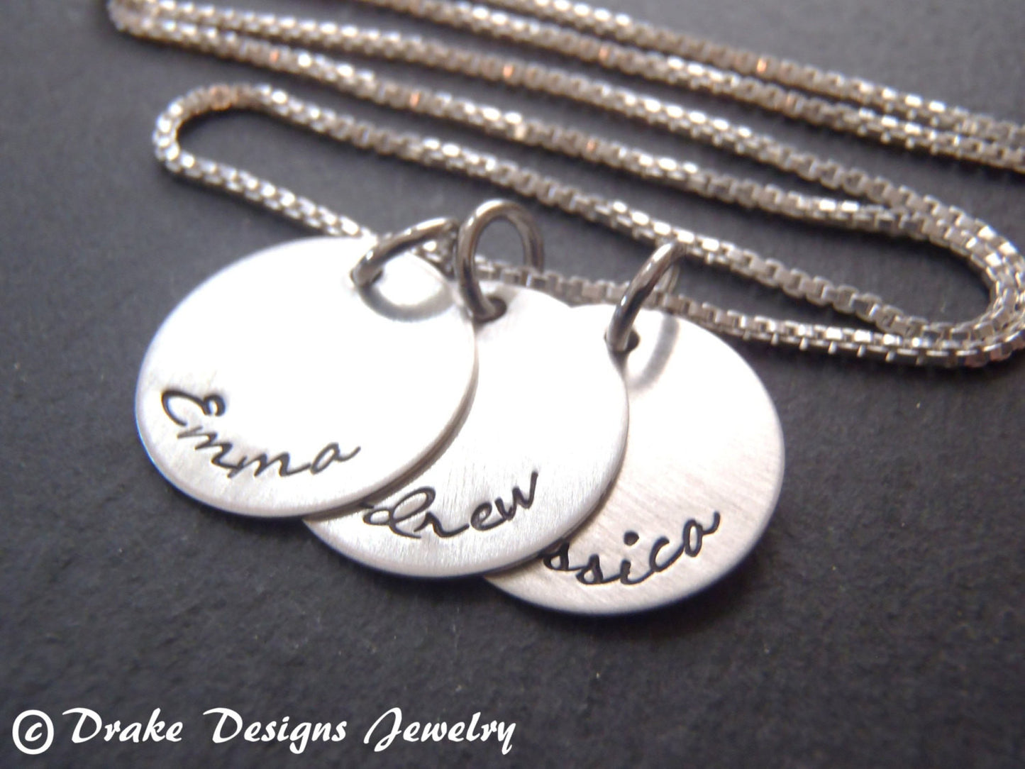 Sterling silver mother's necklace hand stamped with names gift for mom - Drake Designs Jewelry