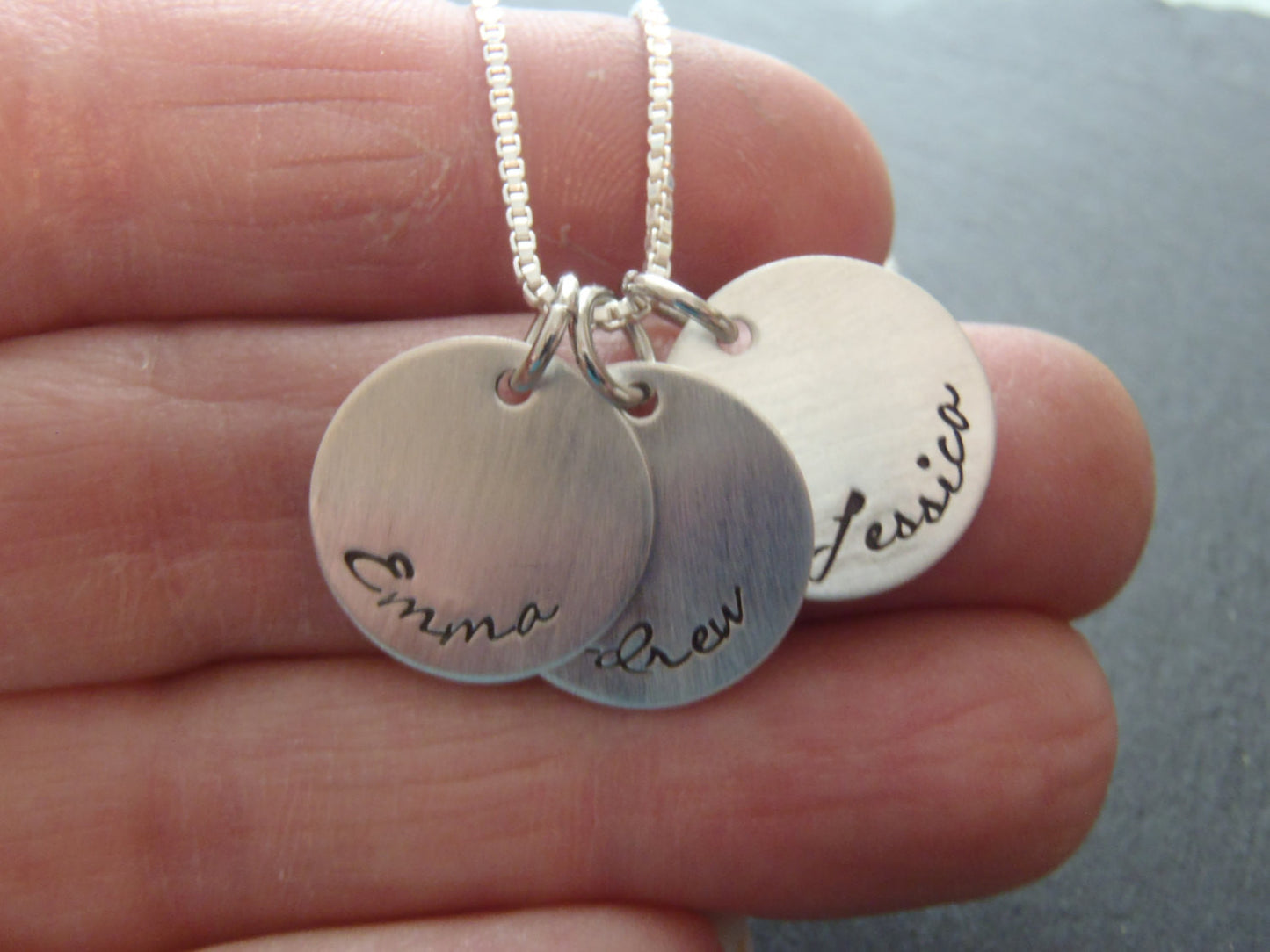 Sterling silver mother's necklace hand stamped with names gift for mom - Drake Designs Jewelry
