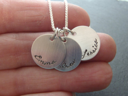 Sterling silver mother's necklace hand stamped with names gift for mom - Drake Designs Jewelry