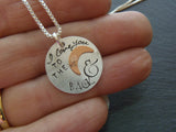 Family love- I love to the moon and back - Personalized sterling silver rustic mother's necklace with kid's initials - Drake Designs Jewelry