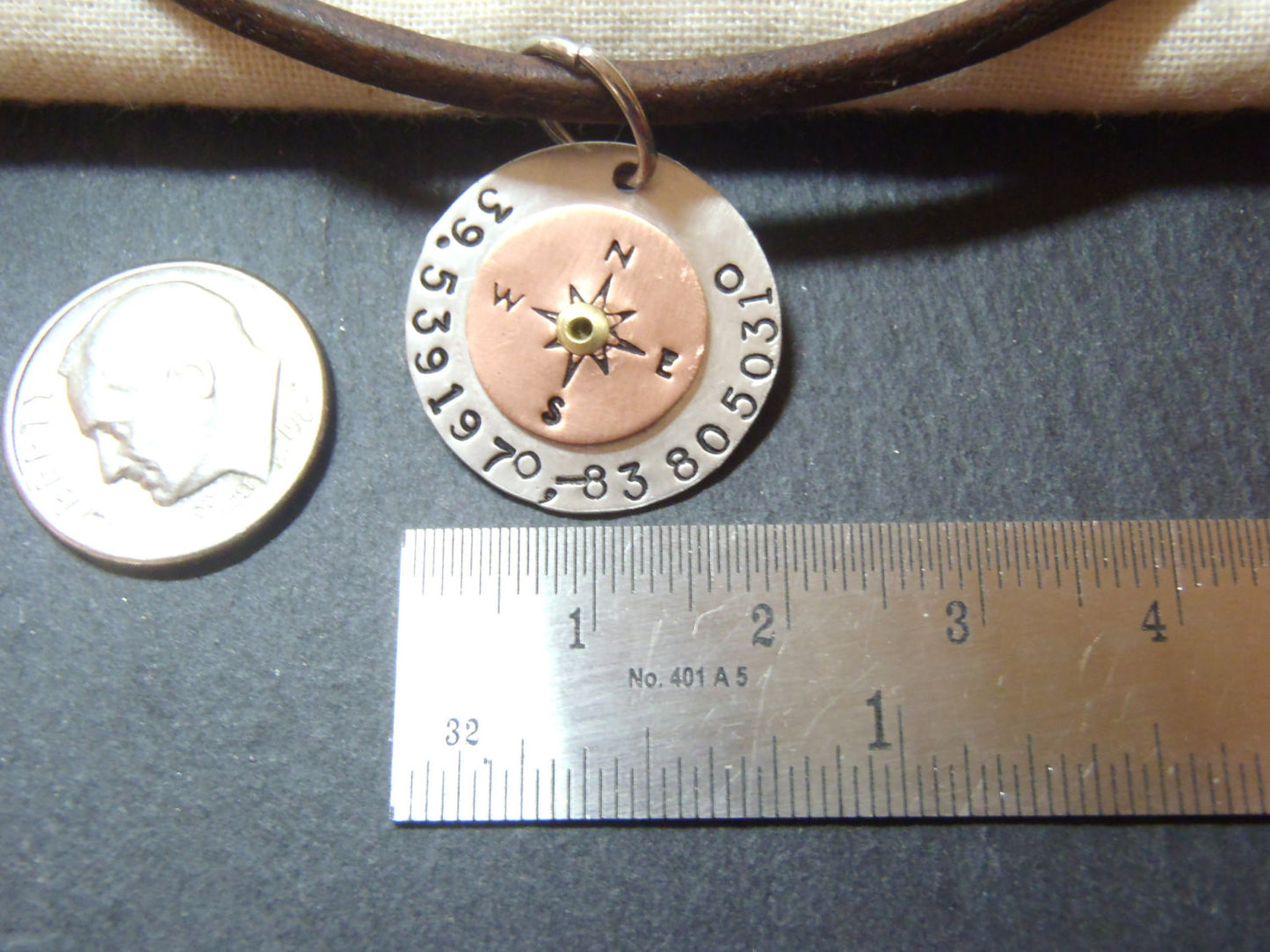 Personalized compass leather necklace with Latitude longitude custom coordinates - Drake Designs Jewelry