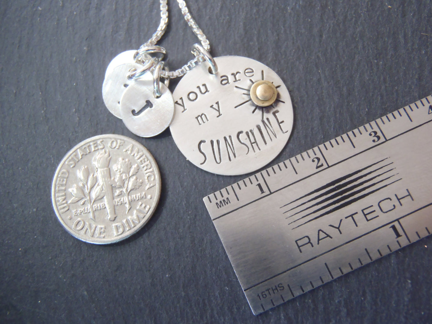 sunshine necklace personalize mommy necklace with kid's initials sterling silver mixed metal - Drake Designs Jewelry