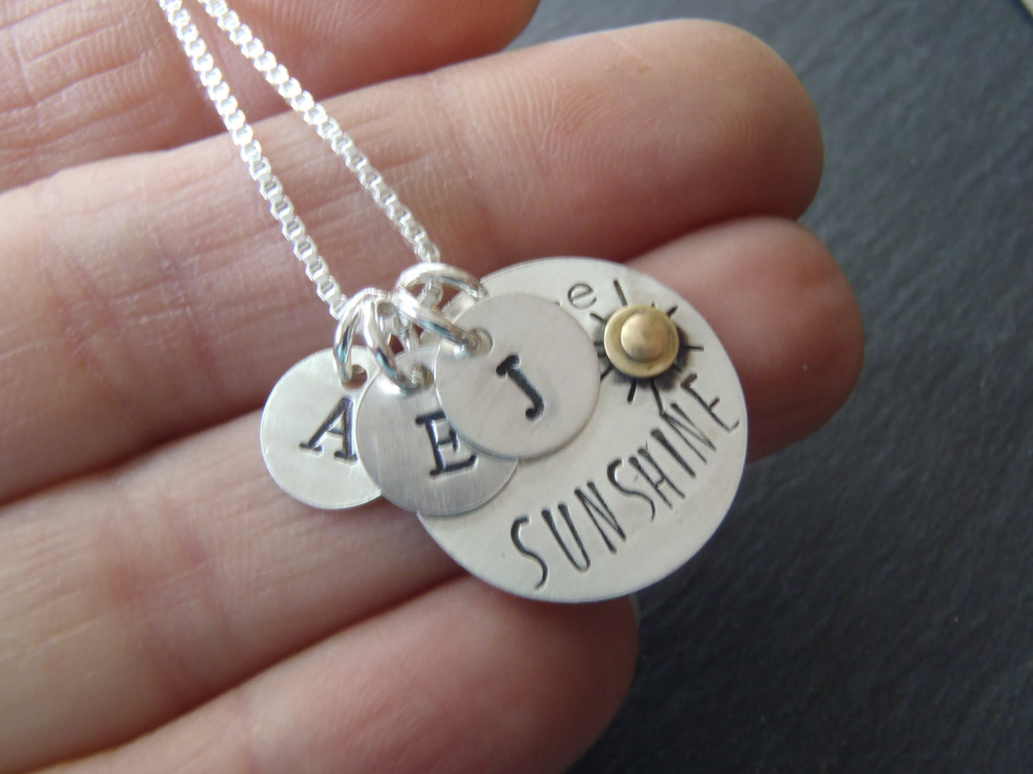 sunshine necklace personalize mommy necklace with kid's initials sterling silver mixed metal - Drake Designs Jewelry