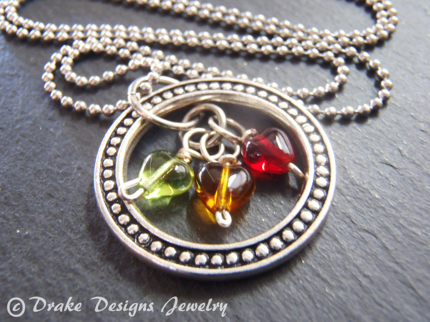 pewter eternity circle - mom Birthstone necklace - Drake Designs Jewelry