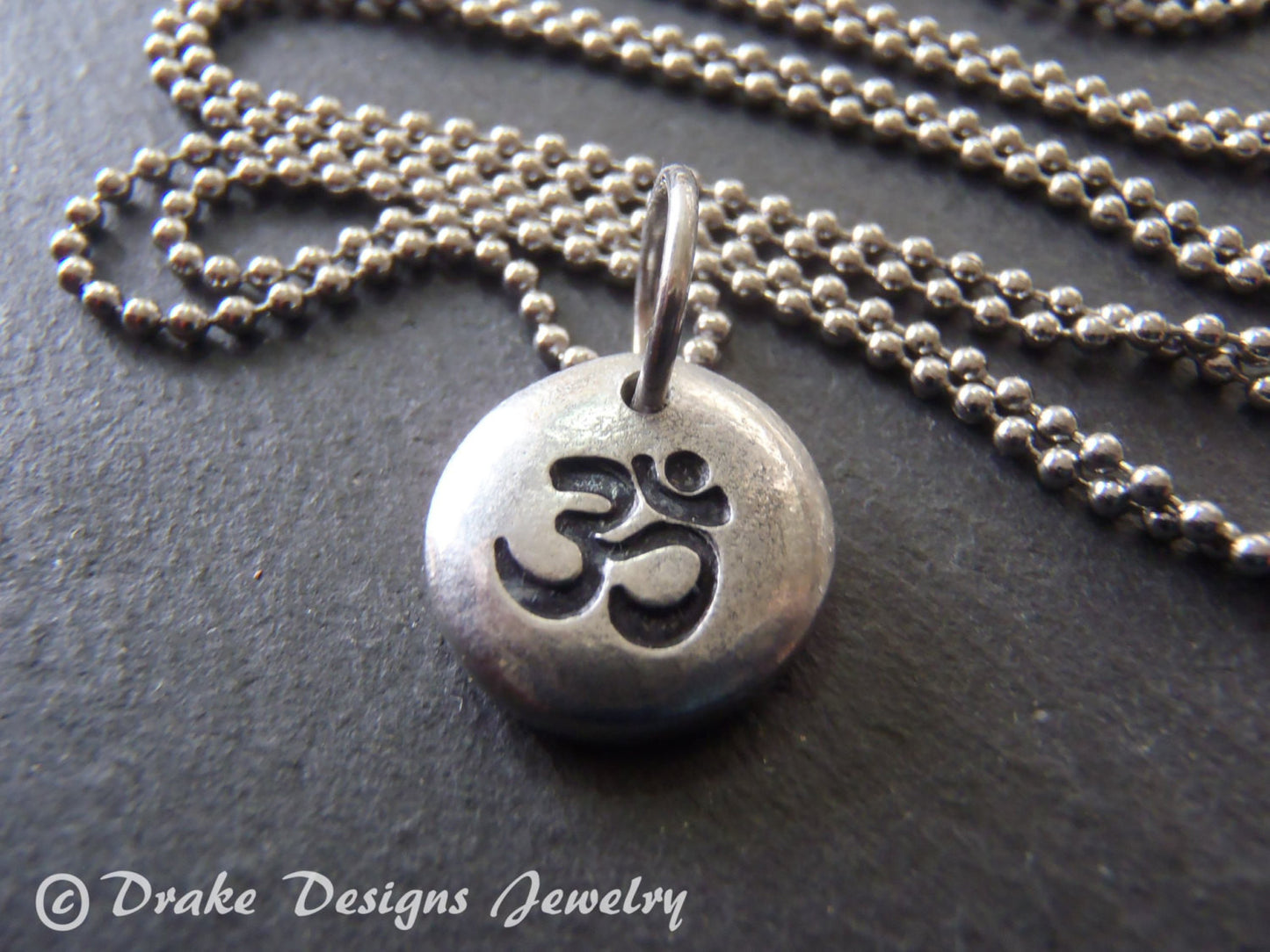 Om tiny pebble necklace - yoga jewelry - Drake Designs Jewelry