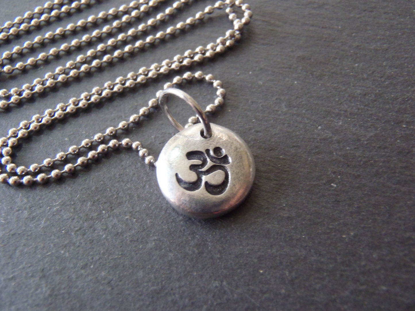 Om tiny pebble necklace - yoga jewelry - Drake Designs Jewelry