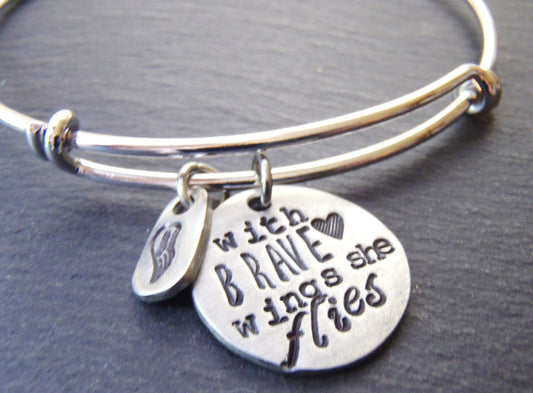 with brave wings she flies personalized graduation gift for her bangle inspirational bracelet - Drake Designs Jewelry