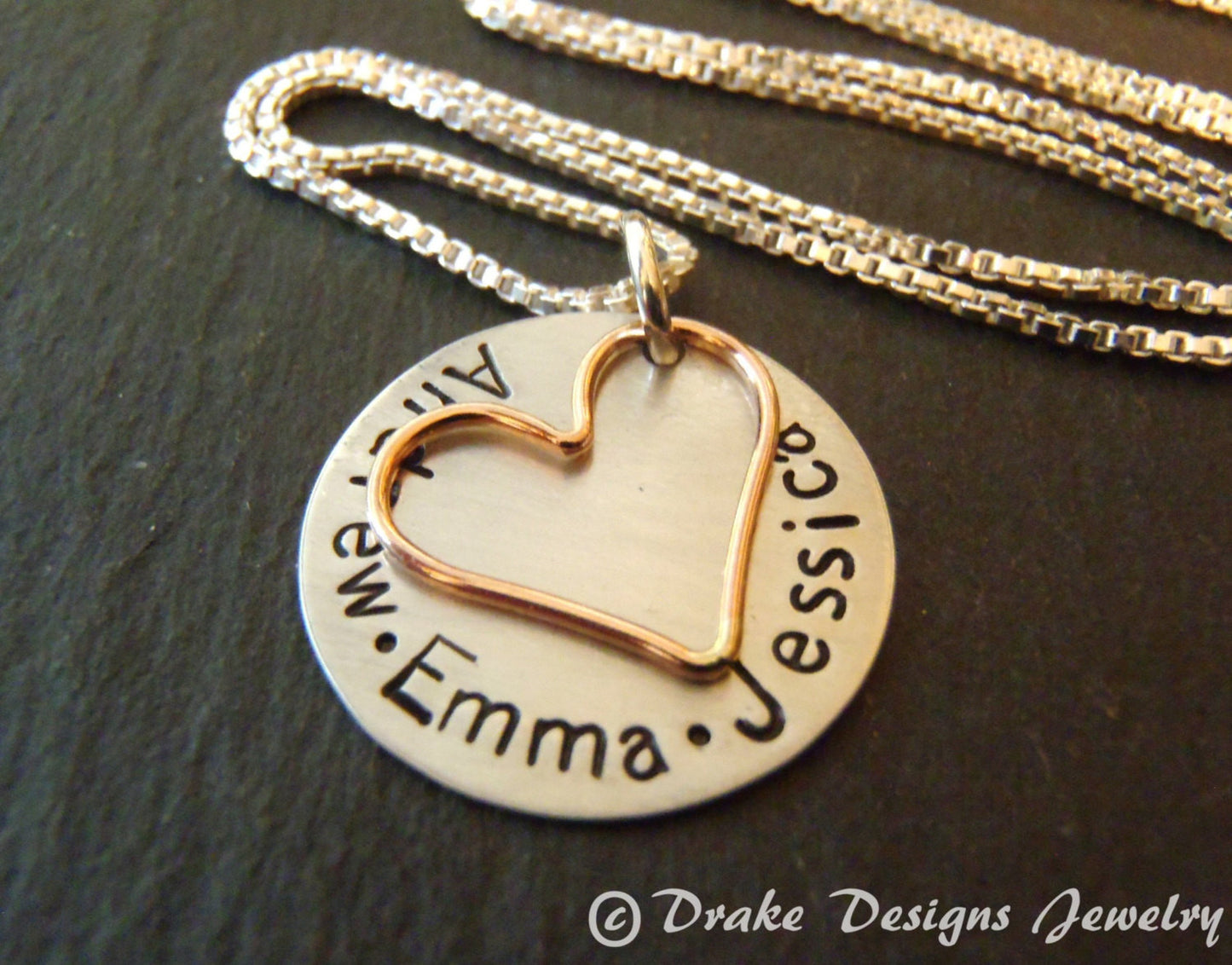 Sterling silver and rose gold fill mom necklace personalized with names - Drake Designs Jewelry