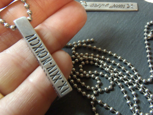Roman Numeral 3D bar necklace personalized for men or women - Drake Designs Jewelry