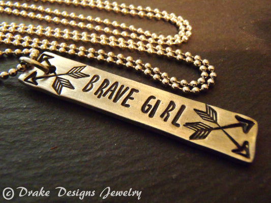 Motivational arrow Necklace - Brave girl - affirmation jewelry - Drake Designs Jewelry