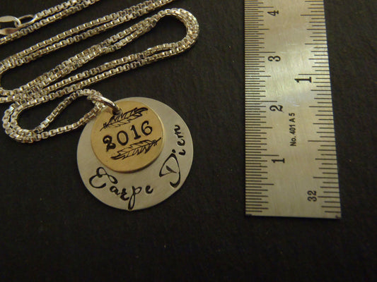 Sterling silver graduation gift for her carpe diem necklace seize the day inspirational jewelry - Drake Designs Jewelry