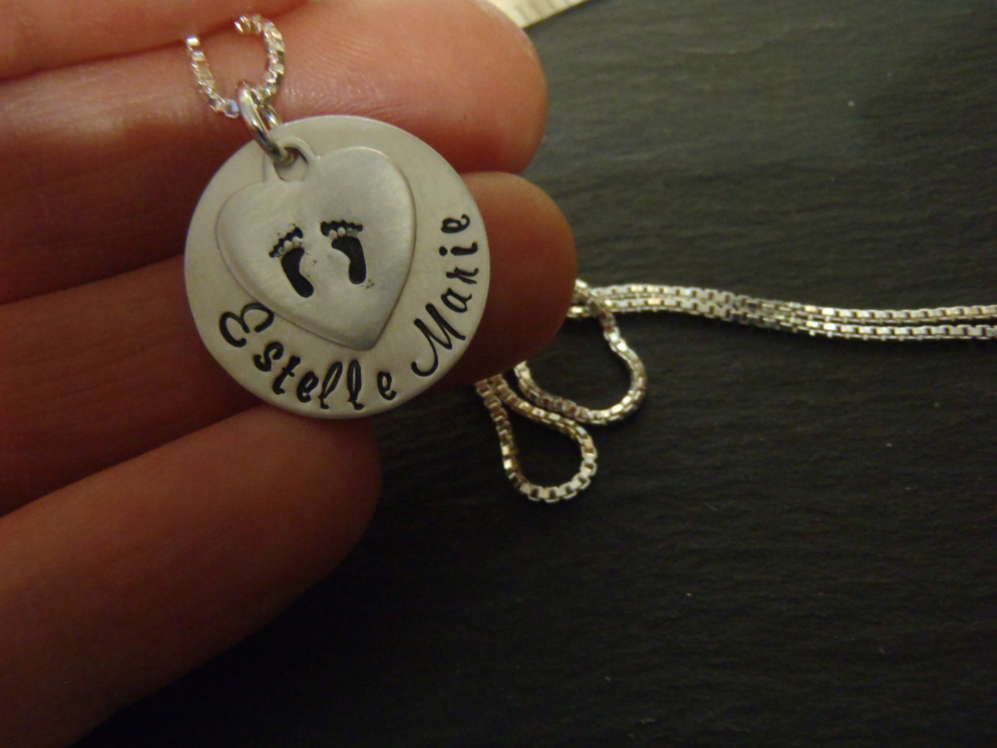 Sterling Silver footprint necklace for mom personalized new baby gift - Drake Designs Jewelry