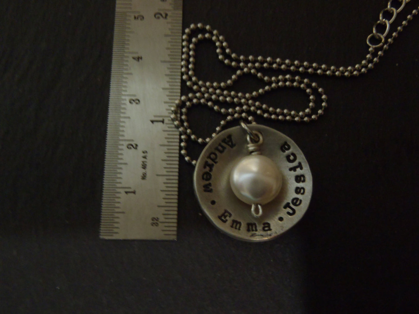 Rustic personalized mom necklace with kids names and pearl - hand stamped jewelry - Drake Designs Jewelry