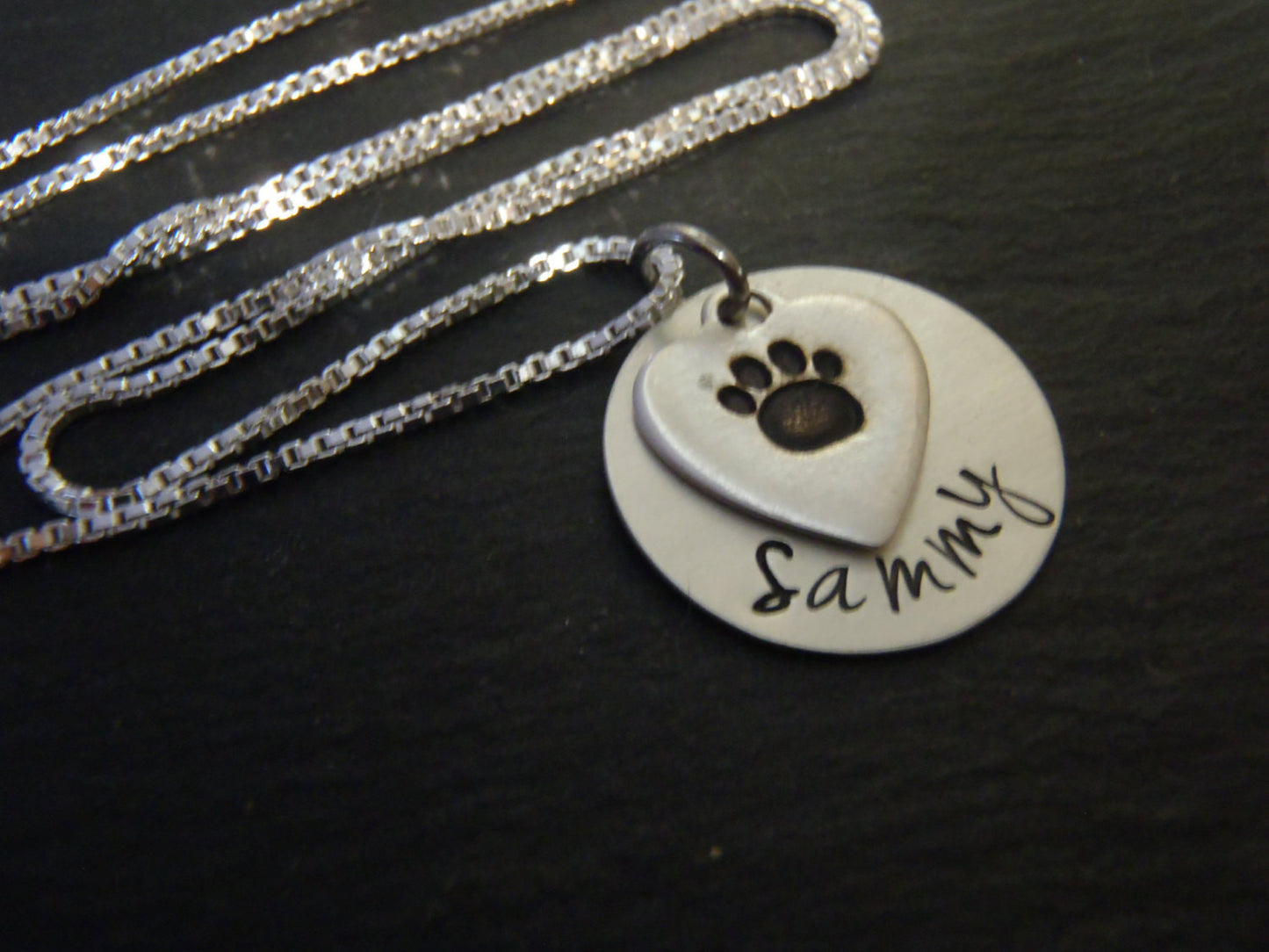 Sterling silver personalized pet memorial necklace dog pawprint necklace - Drake Designs Jewelry