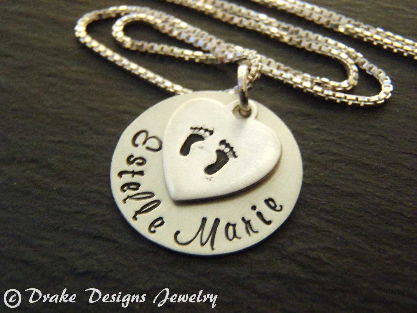 Sterling Silver footprint necklace for mom personalized new baby gift - Drake Designs Jewelry