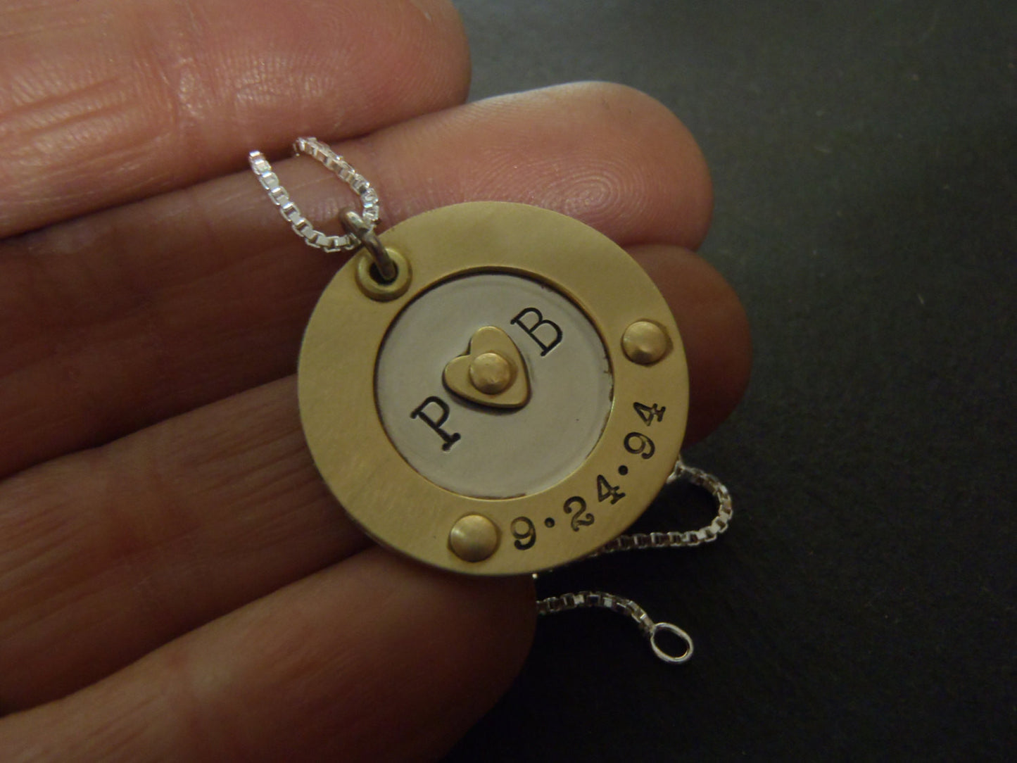 personalized Anniversary gift for wife - hand stamped initials and anniversary date necklace - Drake Designs Jewelry