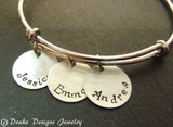 personalized mom bracelet with kid's names - hand stamped adjustable bange bracelet - Drake Designs Jewelry