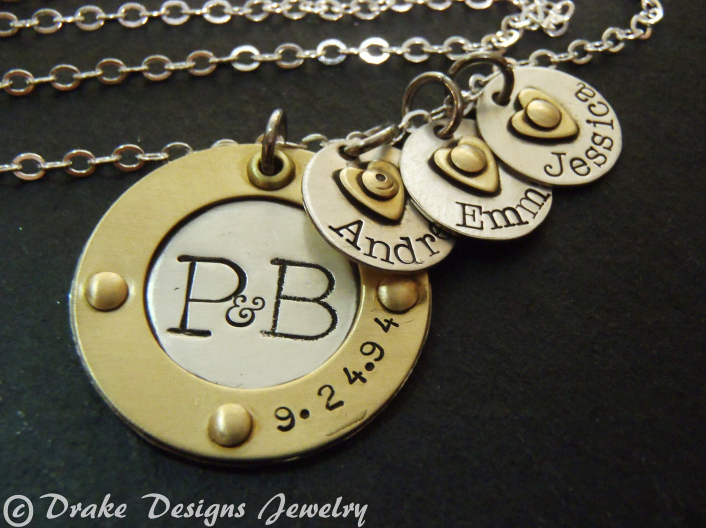 Sterling silver Family necklace with kids' names - gift for wife - Drake Designs Jewelry
