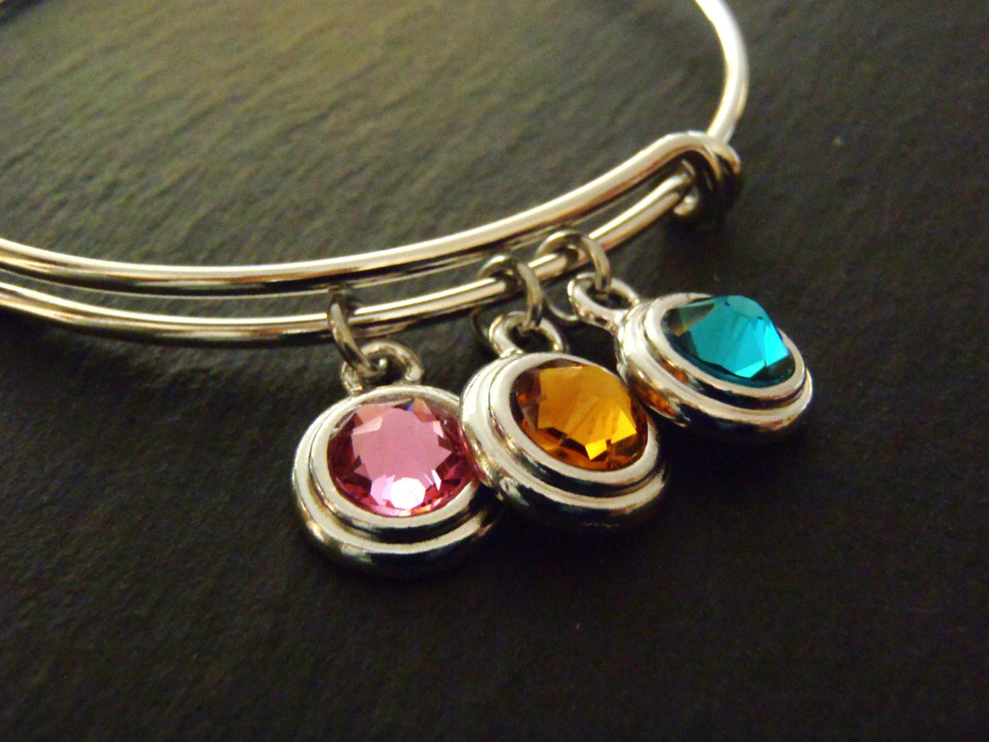 personalized adjustable bangle birthstone bracelet for mom - Drake Designs Jewelry