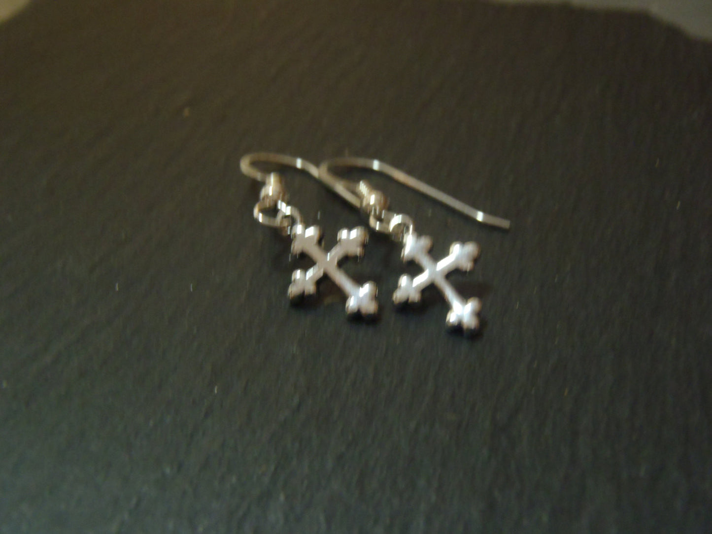 Sterling Silver cross tiny dangle earrings - Drake Designs Jewelry