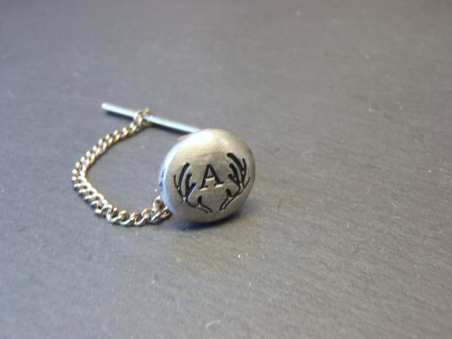 Rustic Men's personalized antler tie pin custom tie tack - Drake Designs Jewelry