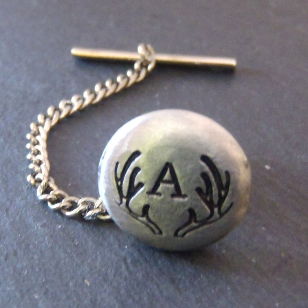 Rustic Men's personalized antler tie pin custom tie tack - Drake Designs Jewelry