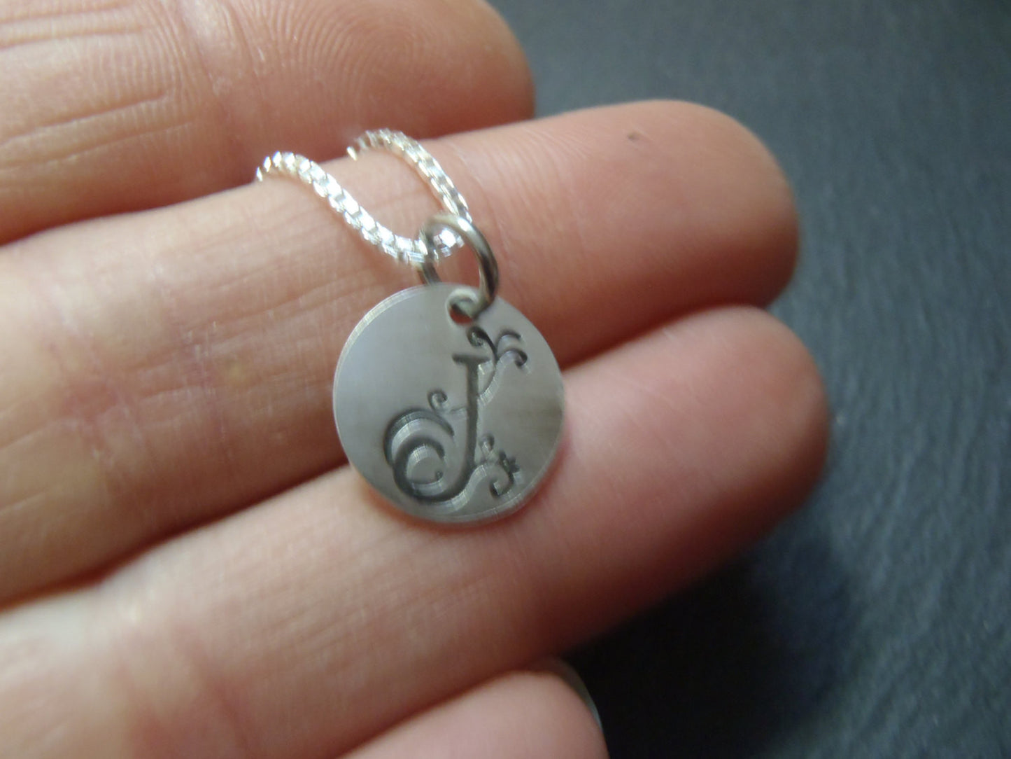 Tiny initial necklace personalized sterling silver - Drake Designs Jewelry