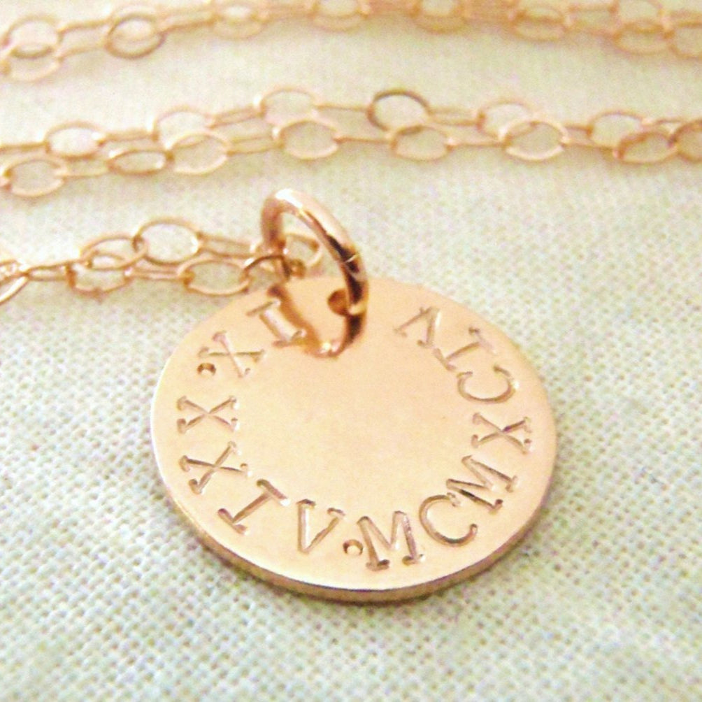 Rose gold Roman numeral necklace personalized 14k gold fill anniversary gift for her - Drake Designs Jewelry