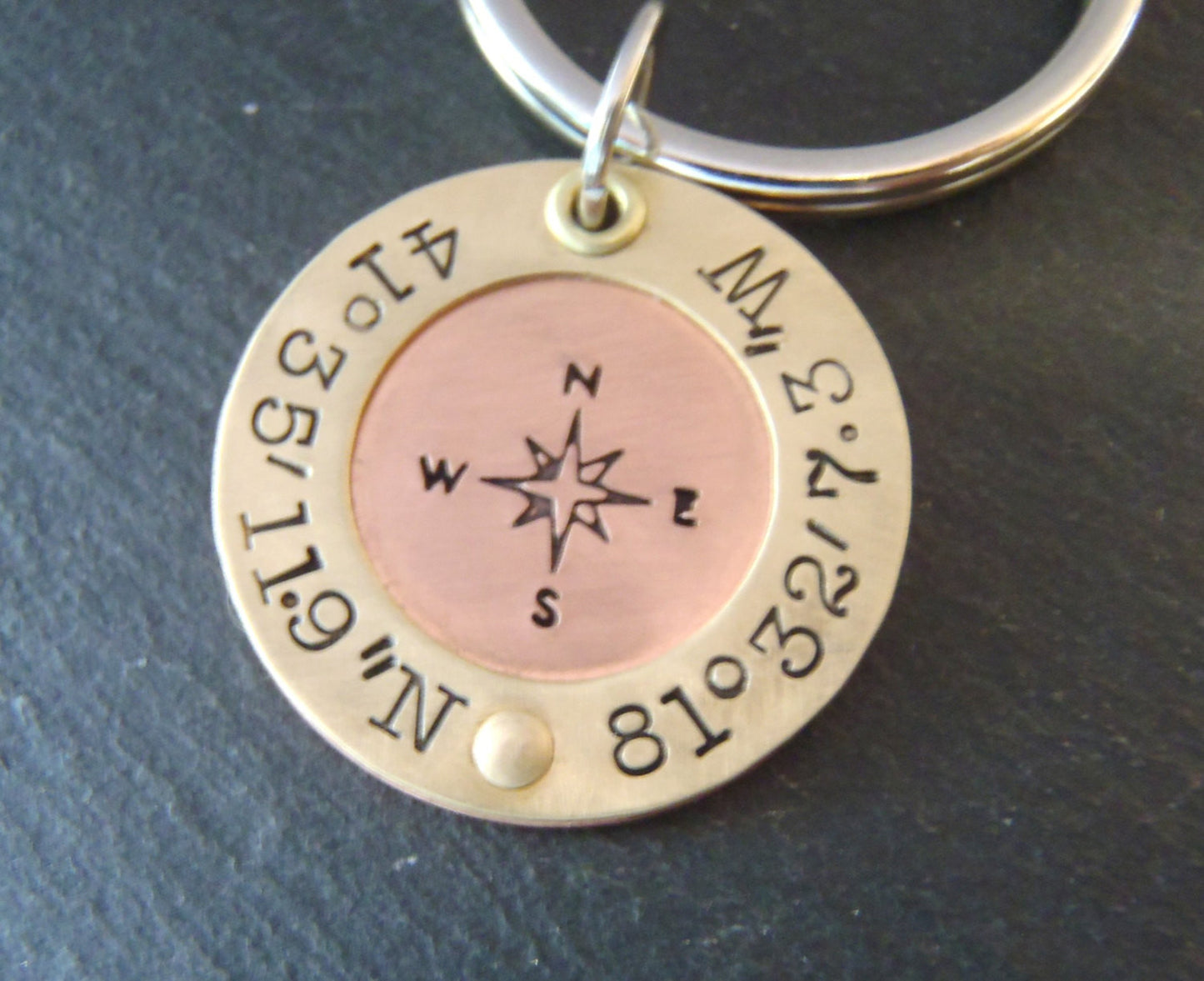 travel gift Mens personalized custom coordinates Latitude longitude compass keychain - Drake Designs Jewelry