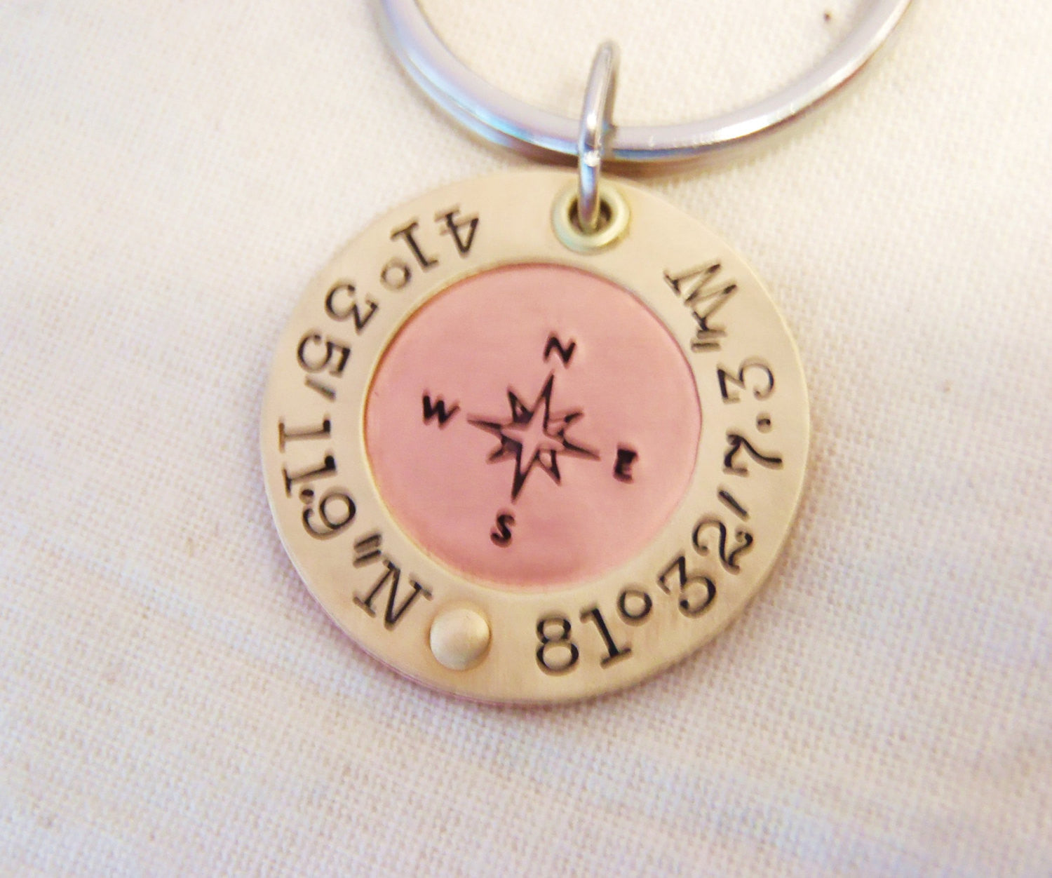 travel gift Mens personalized custom coordinates Latitude longitude compass keychain - Drake Designs Jewelry