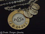 Mixed metal Children's initial necklace for moms with couples initials and anniversary date - Drake Designs Jewelry