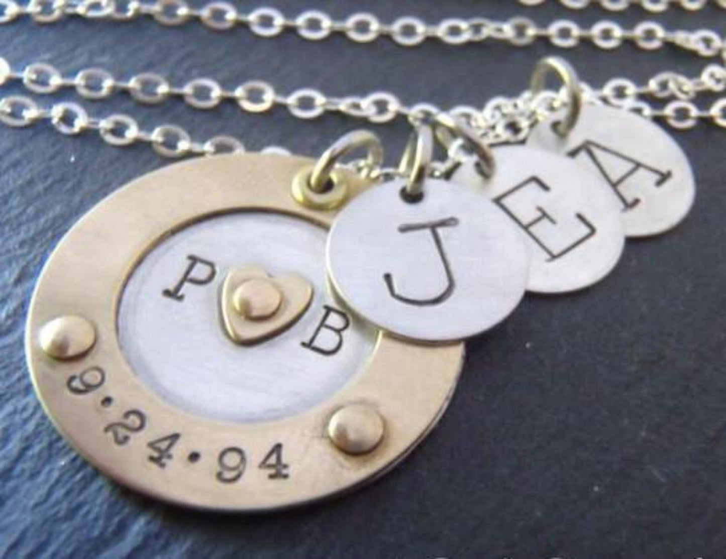 Family initial necklace for mom with kids' initial charms and anniversary date - Drake Designs Jewelry