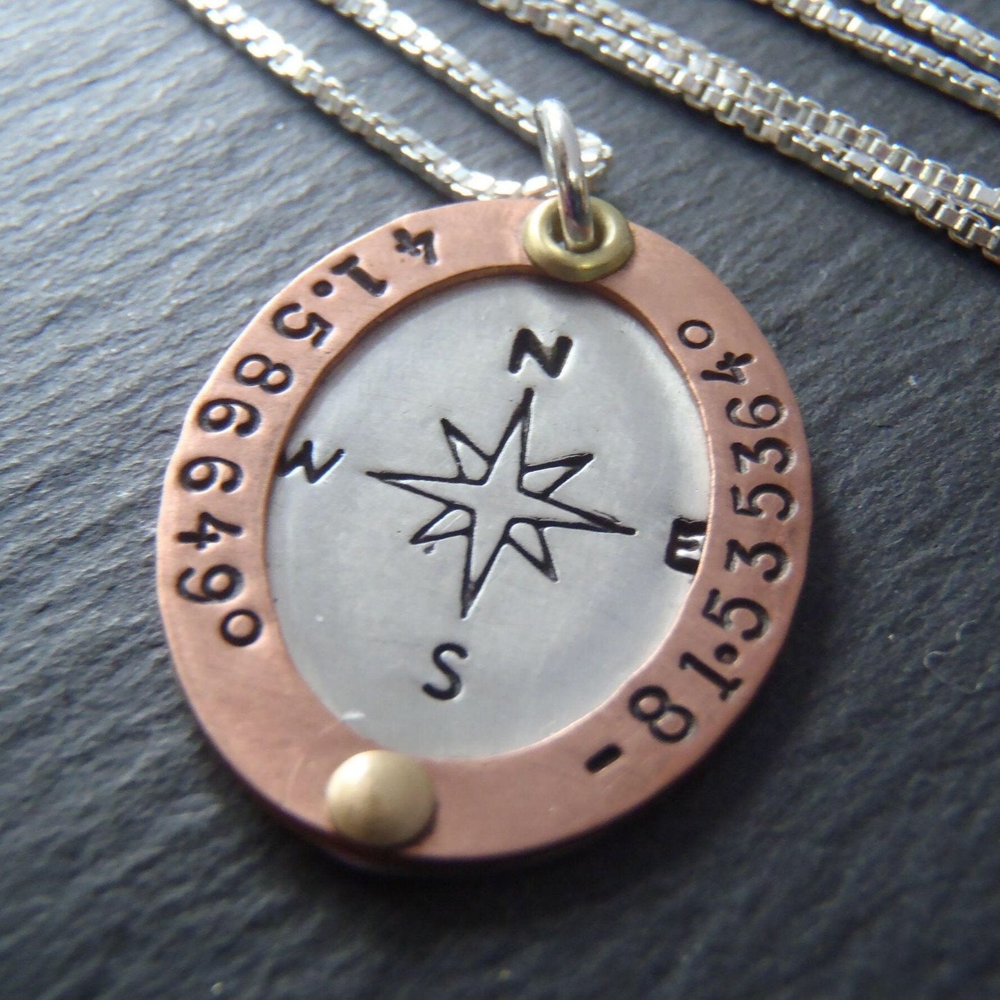 Personalized compass necklace with custom coordinates - Latitude and longitude jewelry - Drake Designs Jewelry
