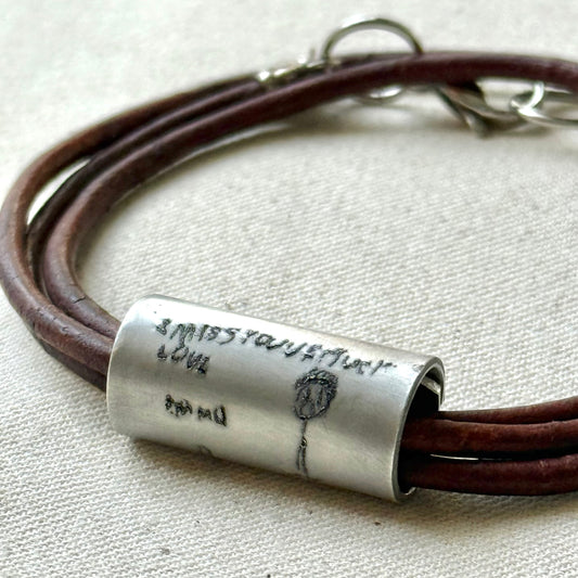 Actual Handwriting Bracelet Engraved with Loved Ones Handwritten Message or Kids’ Art Engraved