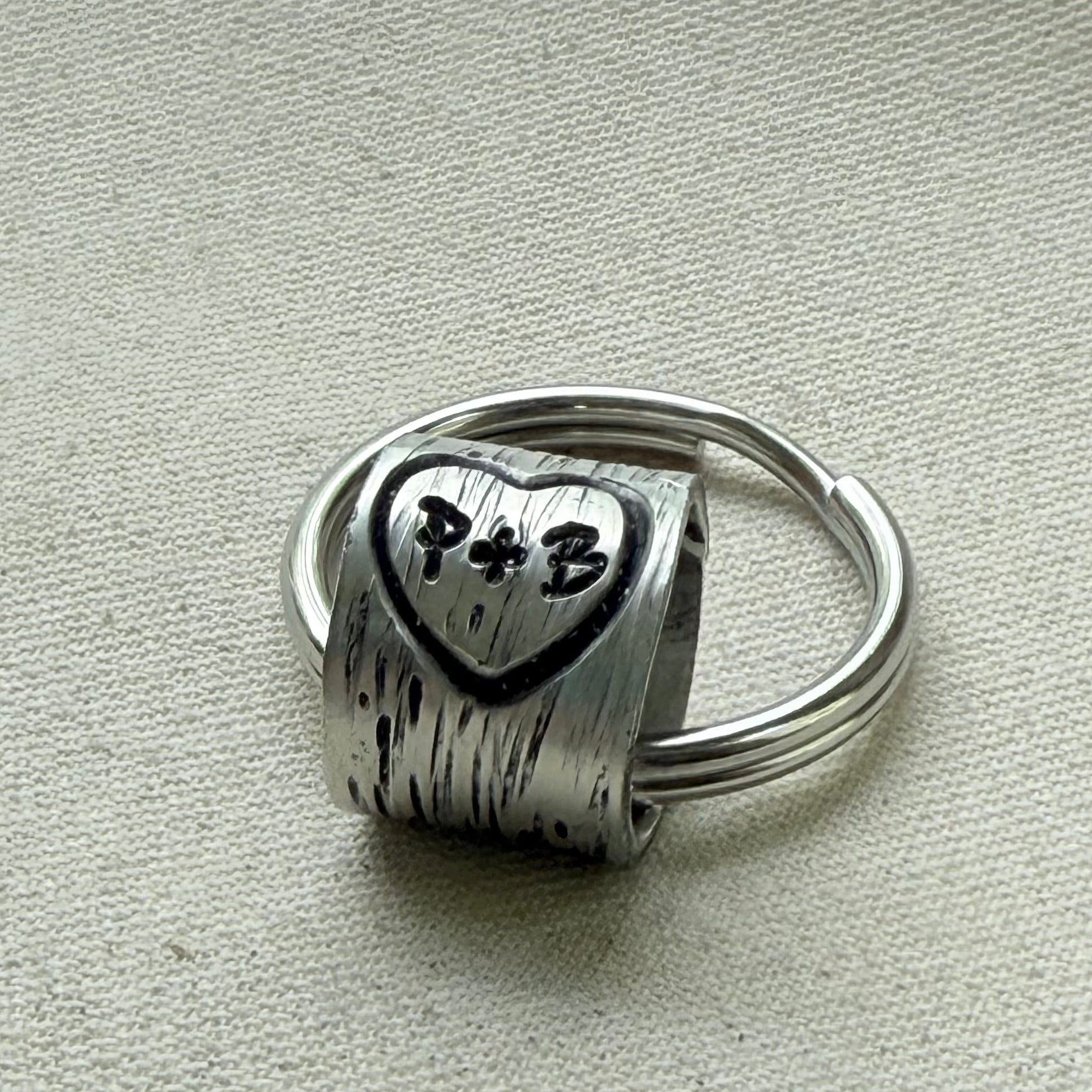 traditional 10th tin anniversary gift - tree textured with heart and initials carved tenth anniversary gift - drake designs jewelry