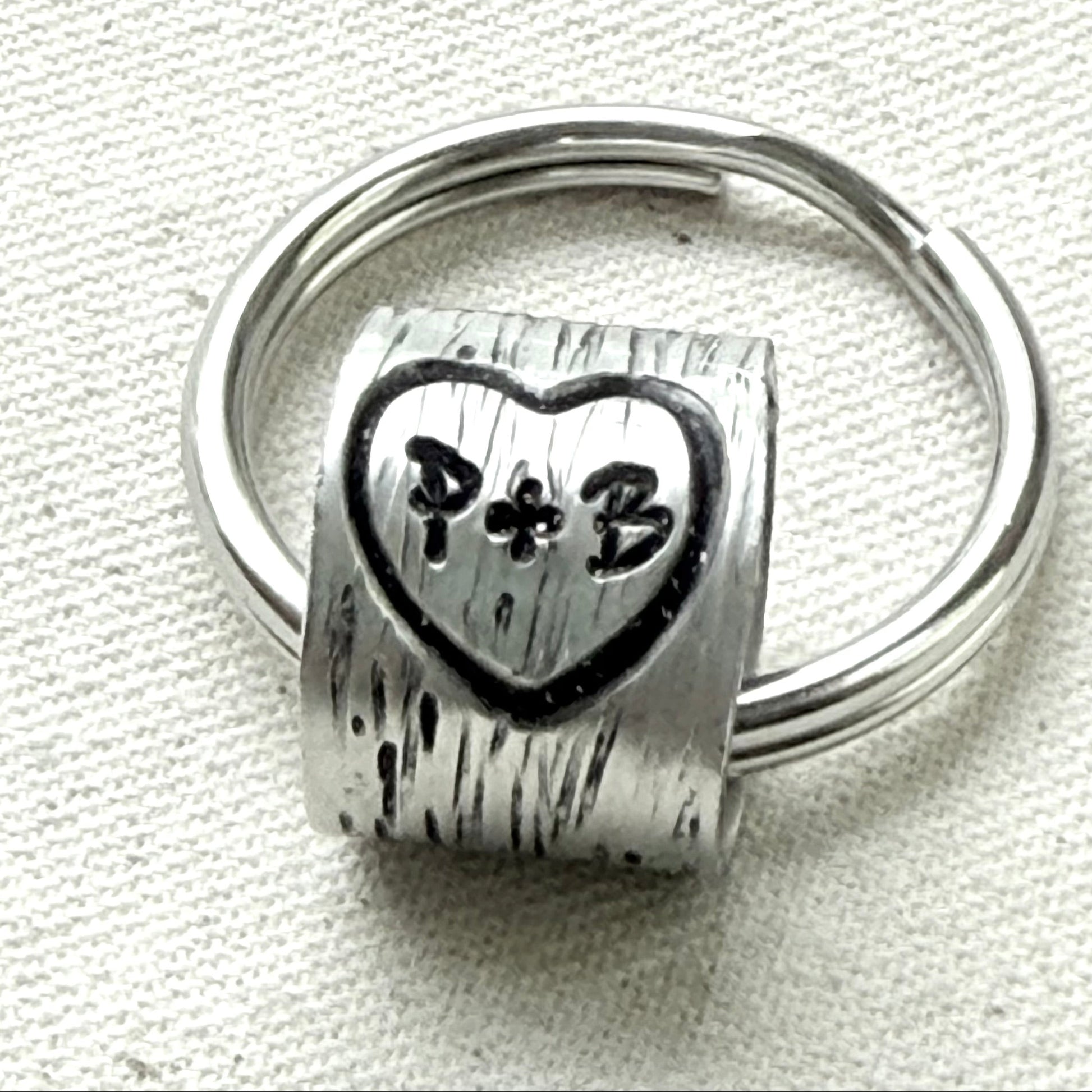 traditional 10th tin anniversary gift - tree textured with heart and initials carved tenth anniversary gift - drake designs jewelry