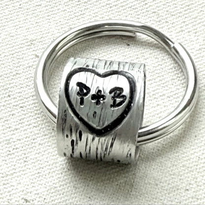 traditional 10th tin anniversary gift - tree textured with heart and initials carved tenth anniversary gift - drake designs jewelry