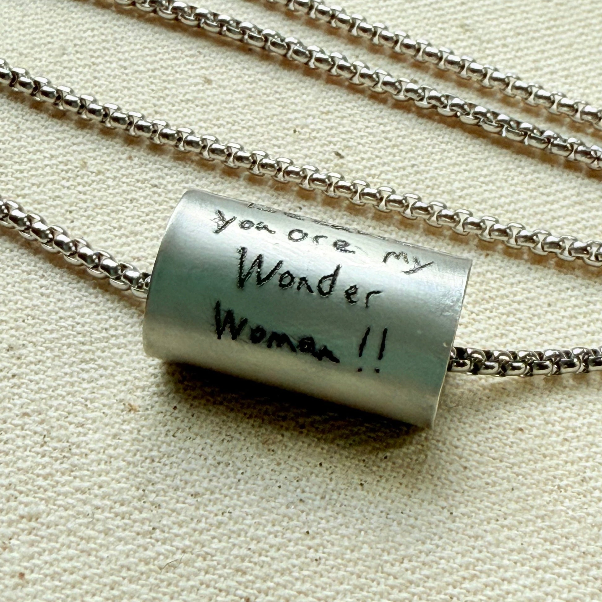 Silver Actual Handwriting necklace with actual loved ones handwritten message - drake designs jewelry