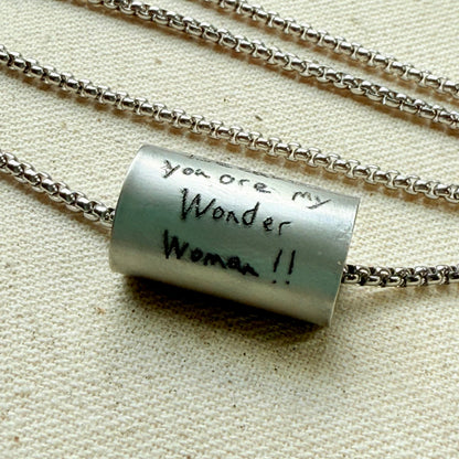 Silver Actual Handwriting necklace with actual loved ones handwritten message - drake designs jewelry