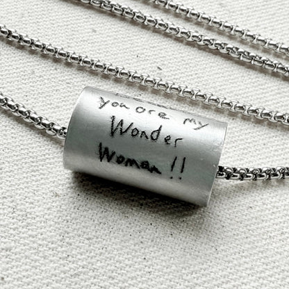 Silver Actual Handwriting necklace with actual loved ones handwritten message - drake designs jewelry