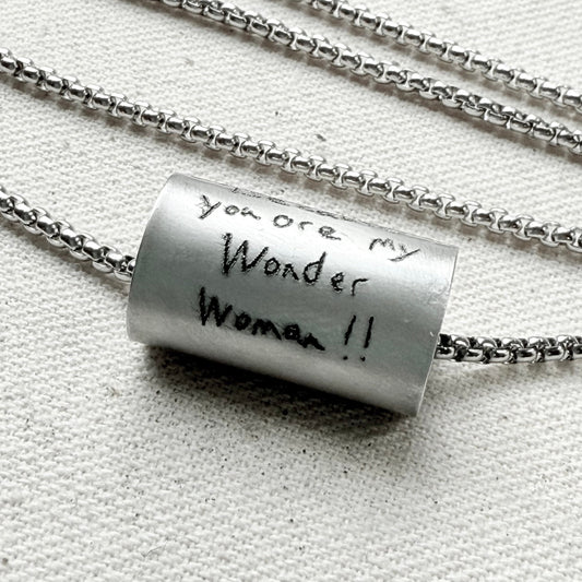 Silver Actual Handwriting necklace with actual loved ones handwritten message - drake designs jewelry