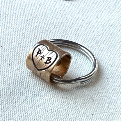 Traditional 8th Bronze anniversary  Gift Personalized with couple initials carved in tree bark with a heart - solid bronze -19th anniversary - Drake designs jewelry 